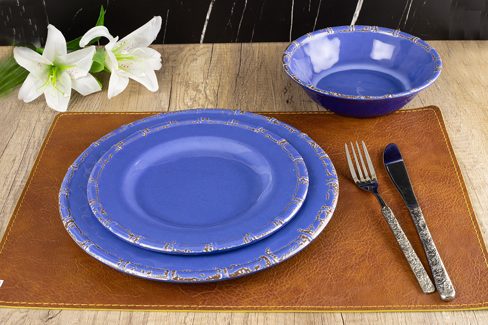 blue melamine dinnerware